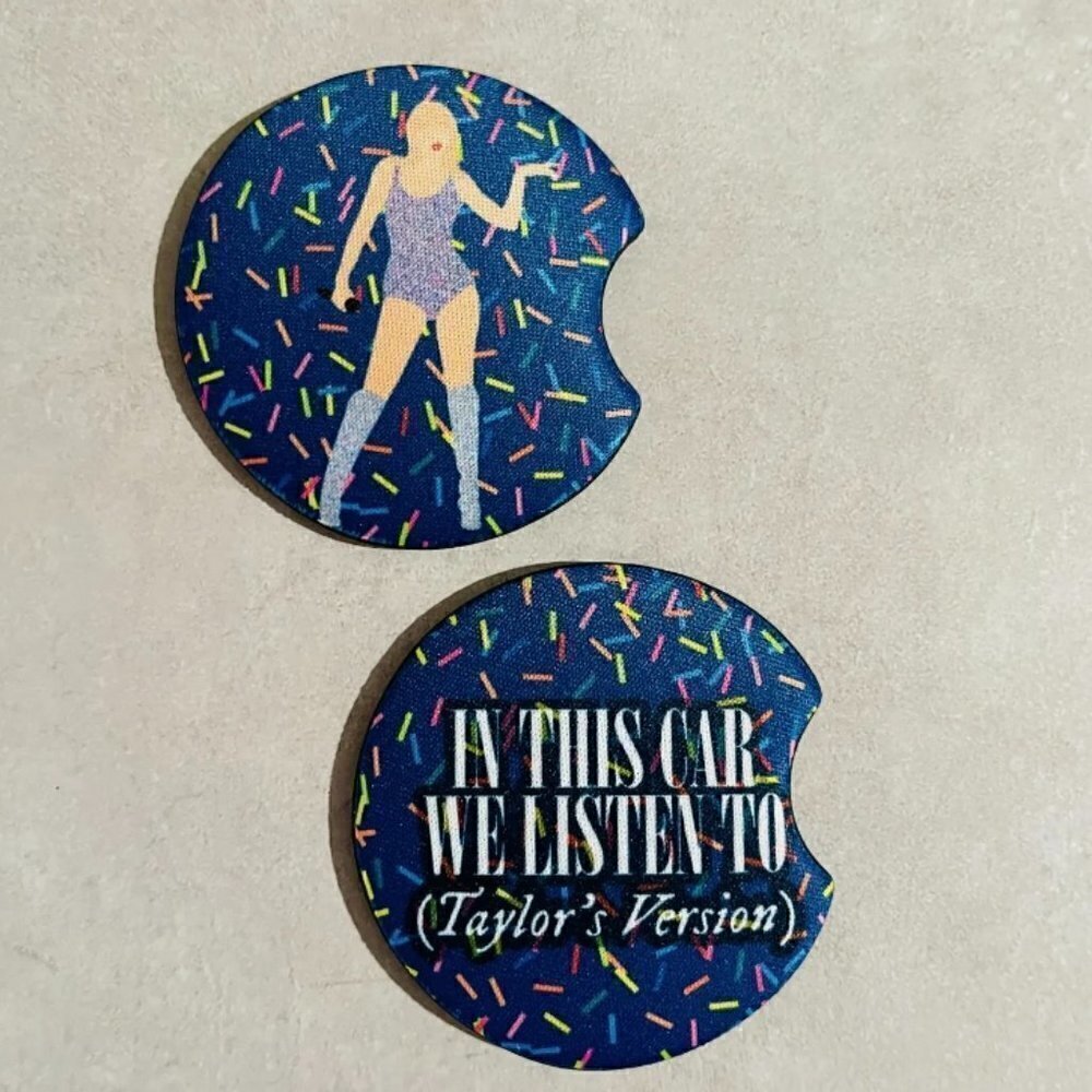 "IN THIS CAR WE LISTEN TO TAYLORS VERSION" TAYLOR SWIFT CAR COASTERS